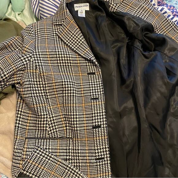Pendleton $268 Women’s 16 Blk Ivory Tan Houndstooth 100% Wool Coat Jacket EUC - Picture 13 of 14
